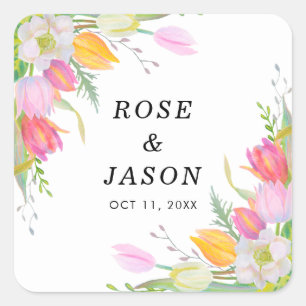 Pink Tulip Floral Wedding Sticker