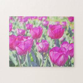 Pink Tulip Garden Art Blume Puzzle