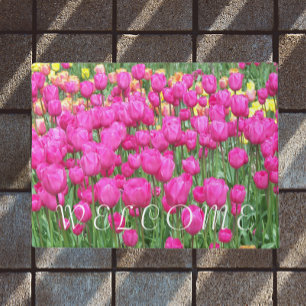 Pink Tulip Garden Floral Willkommen Fußmatte