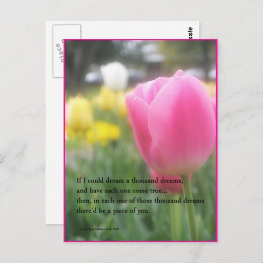 Pink Tulip Gedicht Postkarte Tausende von Träumen (Vorne/Hinten)