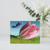 Pink Tulip Lila Butterfly Spring Post Card Postkarte (Stehend Vorderseite)