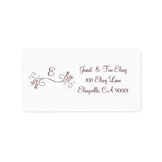 Pink Tulip Monogram Custom Labels Adressaufkleber (Vorne)