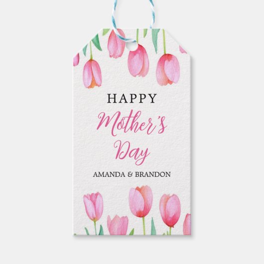 Pink Tulip Mutter Tagesdesign mit Kindernamen Geschenkanhänger (Vorderseite)