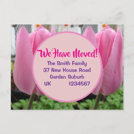 Pink Tulip neue Adresse Postcard, wir bewegen uns Postkarte (Vorderseite)