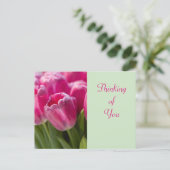 Pink Tulip Portrait Denken Sie an Sie Postkarte (Stehend Vorderseite)