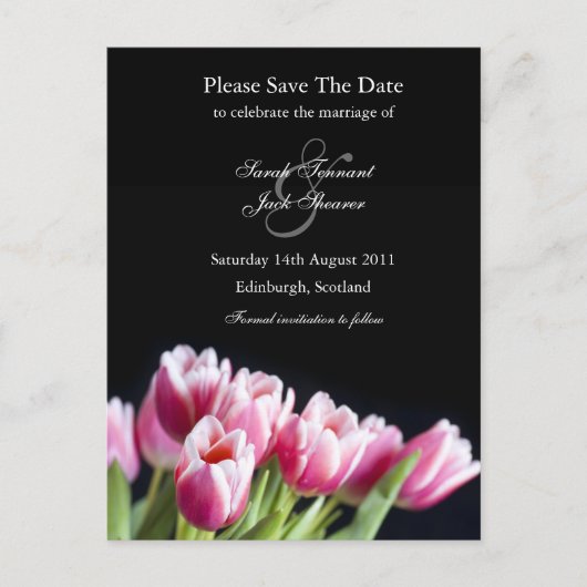 Pink Tulip Save the Date Postkarte (Vorderseite)