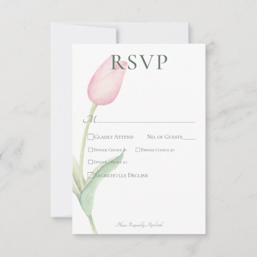 Pink Tulip Solo Hochzeitsessen RSVP Karte (Vorderseite)