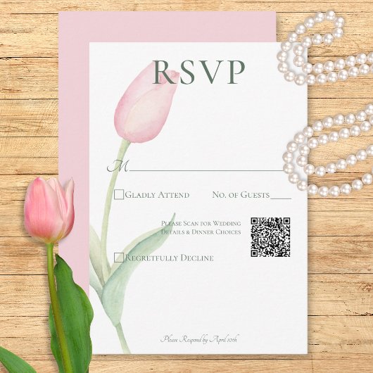 Pink Tulip Solo Wedding QR Code RSVP Karte