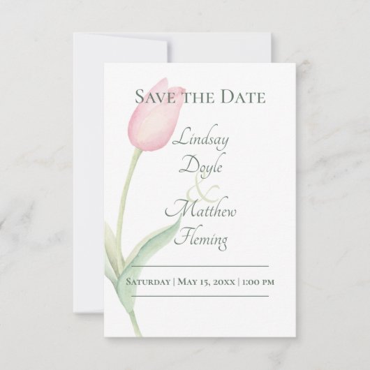Pink Tulip Solo Wedding Save The Date (Vorderseite)