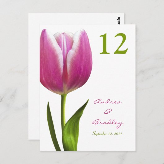 Pink Tulip Tischnummer Card (Vorne/Hinten)