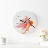 Pink Tulip Tree Flower Happiness Quote Große Wanduhr (Zuhause)