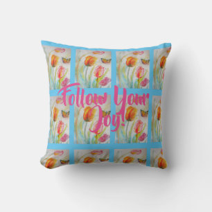 Pink Tulip Tulips Floral Wasser Farbe Blau Kissen
