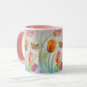 Pink Tulip Tulips Wasserfarbene Tasse