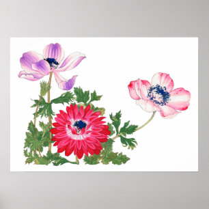 Pink tulip, Vintage japanische Kunst Poster