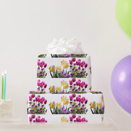 Pink Tulips and Daffodien Wrapping Paper Geschenkpapier
