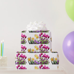 Pink Tulips and Daffodien Wrapping Paper Geschenkpapier