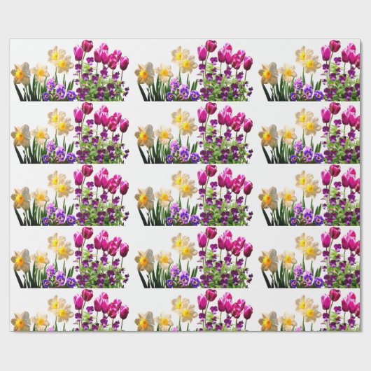 Pink Tulips and Daffodien Wrapping Paper Geschenkpapier (Flach)