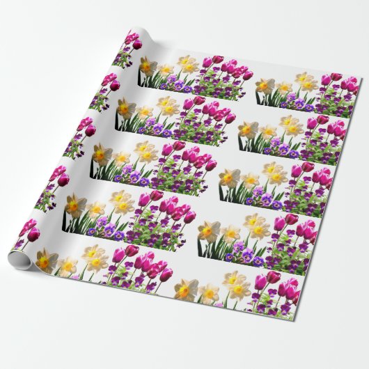 Pink Tulips and Daffodien Wrapping Paper Geschenkpapier (Ungerollt)