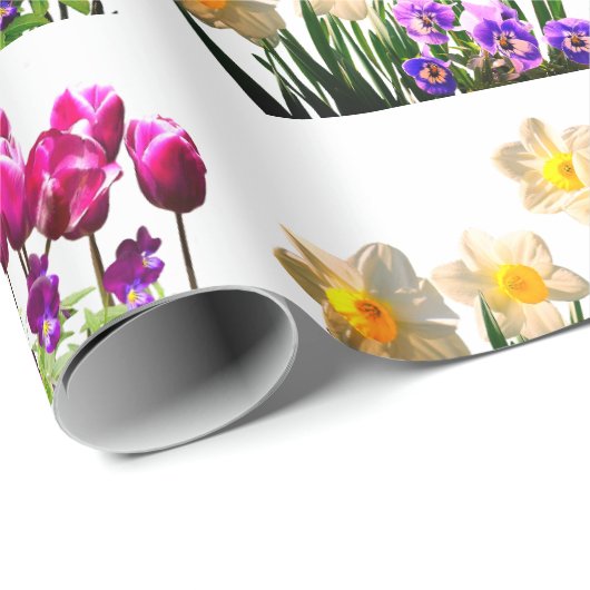 Pink Tulips and Daffodien Wrapping Paper Geschenkpapier (Rolleneckpunkt)
