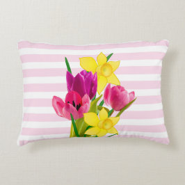 Pink Tulips and Daffodis Blume Akzent Kissen