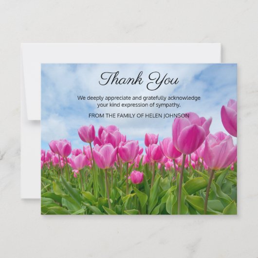 Pink Tulips Beerdigung Danke Note Card (Vorderseite)