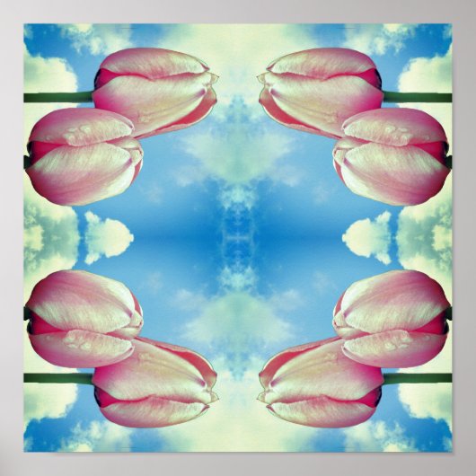 Pink Tulips Blauer Himmel und weiße Wolken Abstrak Poster (Vorne)