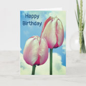Pink Tulips Blue Sky Geburtstag Karte (Vorderseite)