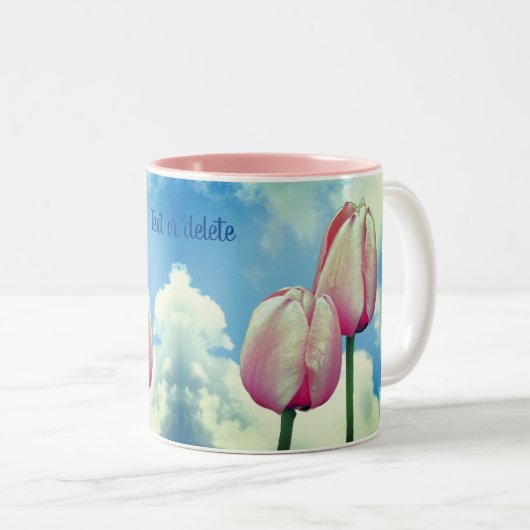 Pink Tulips Blue Sky Personalisiert Nature Zweifarbige Tasse (VorderseiteRechts)