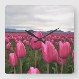 Pink Tulips Blume Akryllische Wall Clock Quadratische Wanduhr
