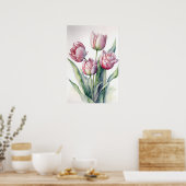 Pink Tulips Blume Art Print Poster (Küche)