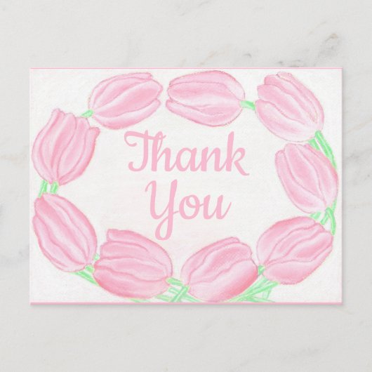 Pink Tulips Border ~Danke Karte (Vorderseite)
