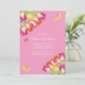 Pink Tulips & Butterfly Muttertag Brunch Rosa Einladung (Stehend Vorderseite)
