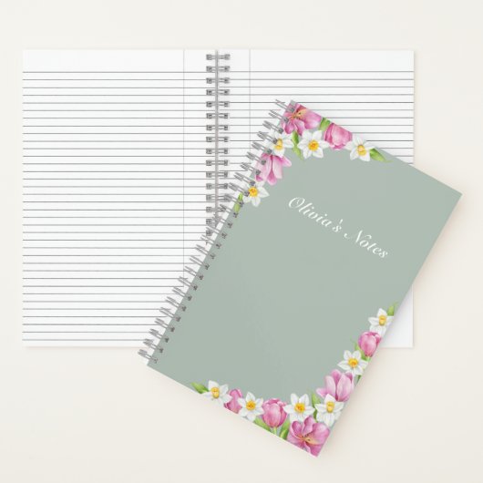 Pink Tulips & Daffodils Spring Flowers Notebook Notizblock (Innen)