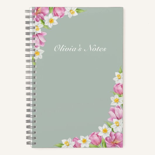 Pink Tulips & Daffodils Spring Flowers Notebook Notizblock (Vorderseite)
