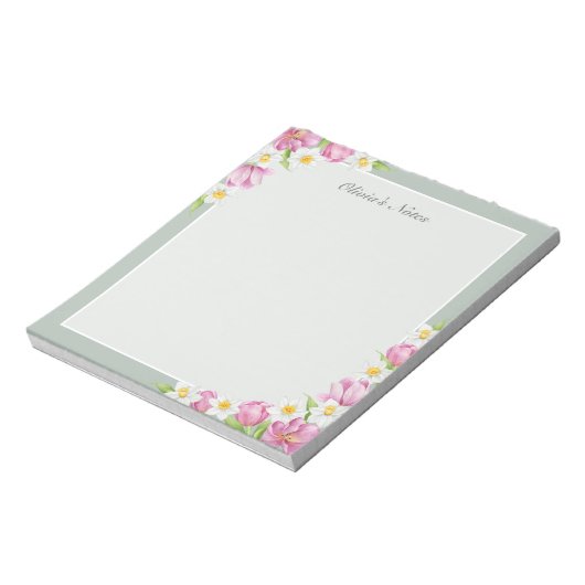 Pink Tulips & Daffodils Spring Flowers Notepad Notizblock (Rotiert)