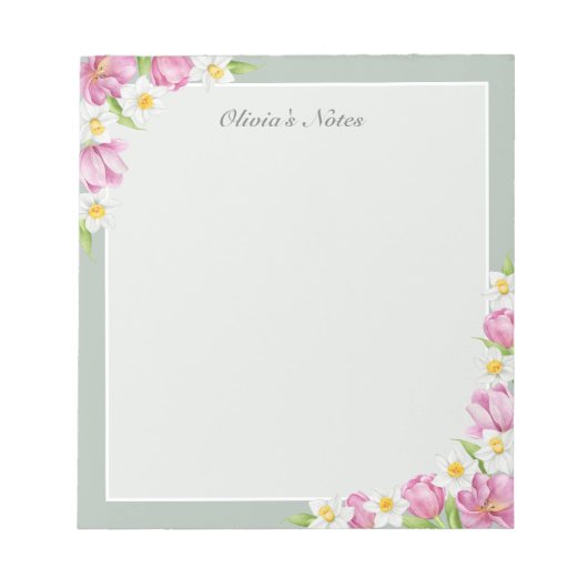 Pink Tulips & Daffodils Spring Flowers Notepad Notizblock (Vorderseite)