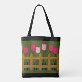 Pink Tulips Fence Green Artisan Crochet Print Tasche (Rückseite)