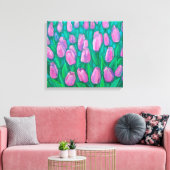 Pink Tulips Field, Frühlingsblumen Blumengemälde Leinwanddruck (Insitu (Wohnzimmer))