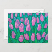 Pink Tulips Field, Frühlingsblumen Blumengemälde Postkarte (Vorne/Hinten)