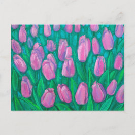 Pink Tulips Field, Frühlingsblumen Blumengemälde Postkarte