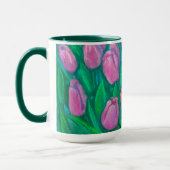 Pink Tulips Field, Frühlingsblumen Blumengemälde Tasse (Links)