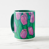Pink Tulips Field, Frühlingsblumen Blumengemälde Tasse (Vorderseite Links)
