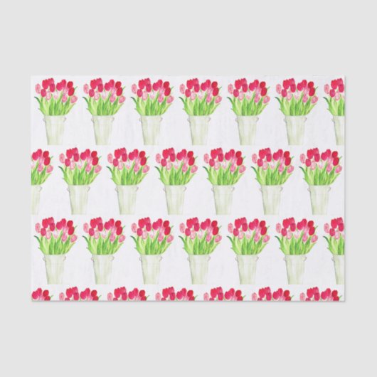 Pink Tulips floral Aquarell elegant rustikal Seidenpapier (Vorderseite)