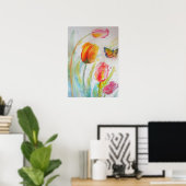 Pink Tulips Floral Blume Wasserfarben Poster (Heimbüro)