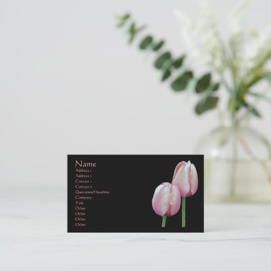 Pink Tulips Floral Business Card Visitenkarte (Stehend Vorderseite)
