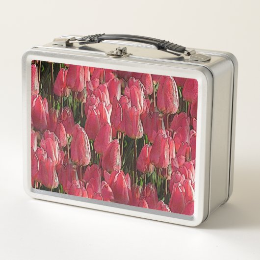 Pink Tulips Floral Metall Brotdose (Vorderseite)