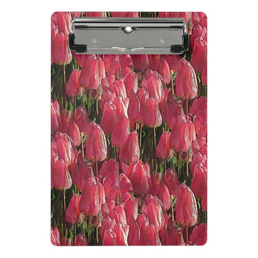 Pink Tulips Floral Mini Klemmbrett (Vorderseite)