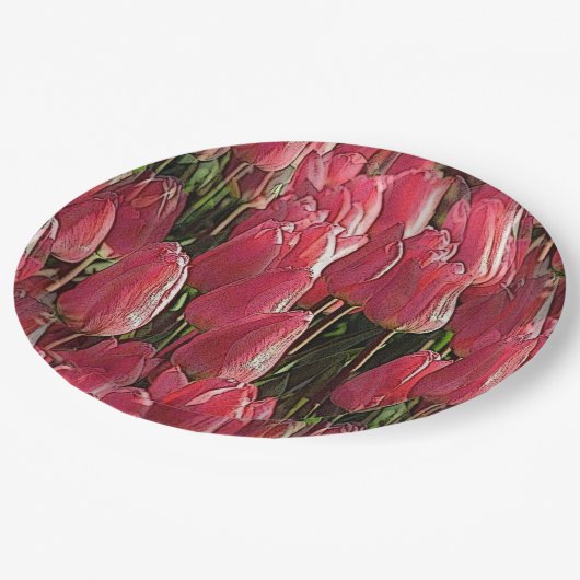 Pink Tulips Floral Pappteller (Schrägansicht)