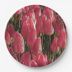 Pink Tulips Floral Pappteller