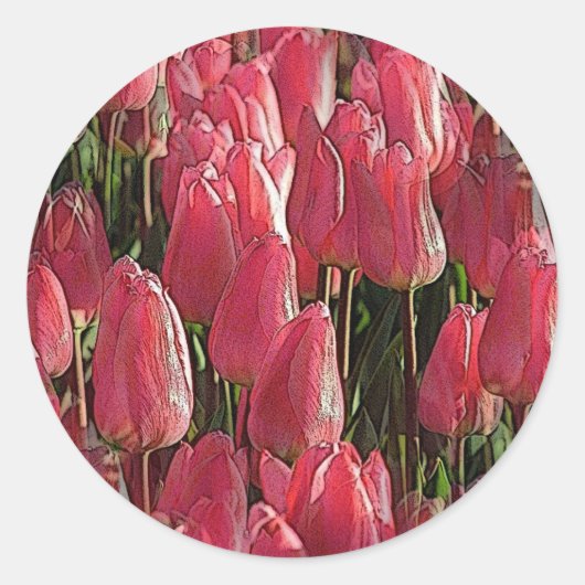 Pink Tulips Floral Runder Aufkleber (Vorderseite)